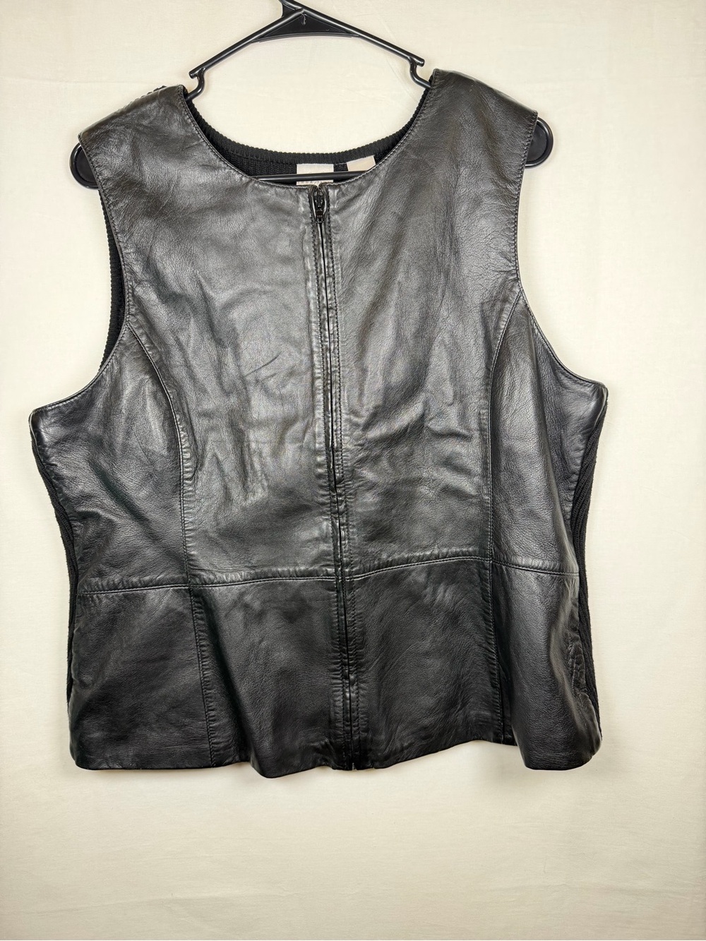 Emma James Black Leather Sleeveless Zip Vest